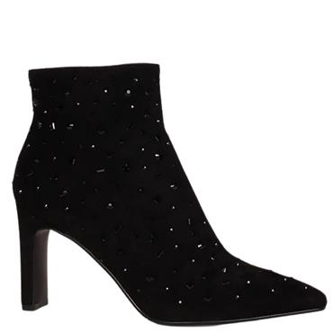 UNA HEALY WOMENS DIAMANTE ZIP ANKLE BOOT - BLACK SUEDE